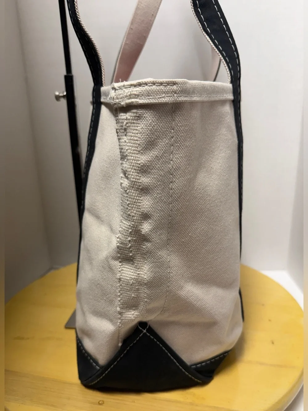 L.L. Bean Off White Boat and Tote Custom Cotton Canvas Bag Black Long Handles